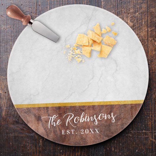 Personalized Last Name Est Date Round Glass カッティングボード