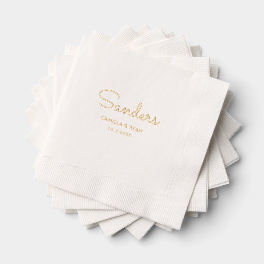 Personalized Last Name Gold Foil Wedding Napkins 箔ナプキン (インサイチュ (積み重ね))