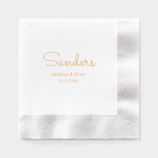 Personalized Last Name Gold Foil Wedding Napkins 箔ナプキン (正面)