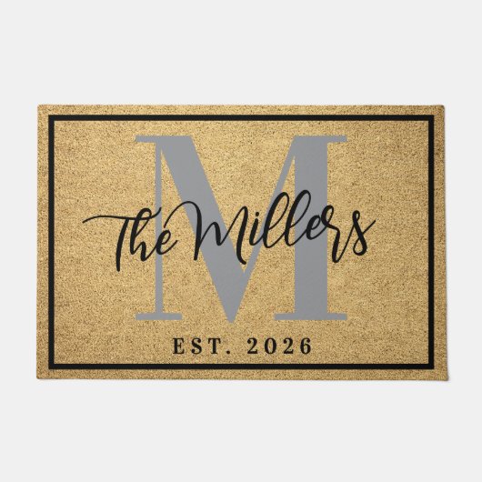 Personalized Last Name Initial Est Year Coir Print ドアマット (正面)