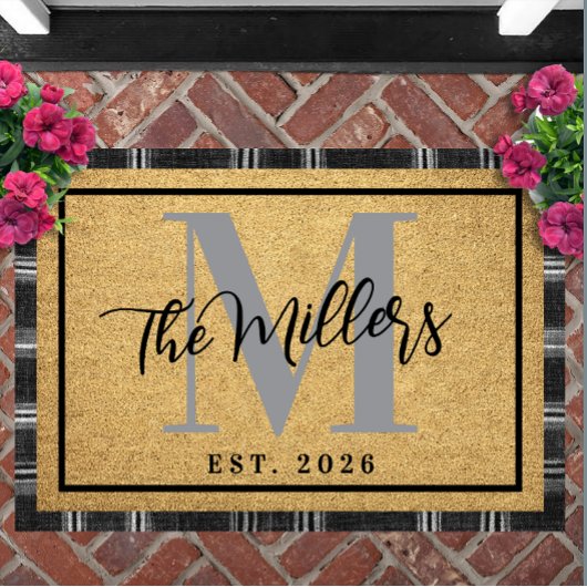 Personalized Last Name Initial Est Year Coir Print ドアマット