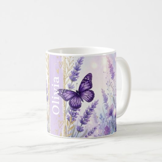 Personalized Lavender Butterfly Classic 11oz Mug コーヒーマグカップ (正面右)