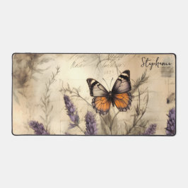 Personalized Lavender Butterfly Vintage Art デスクマット