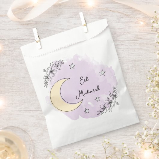 Personalized Lavender Eid Mubarak Favor Bag フェイバーバッグ (クリップ留めされた状態)