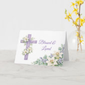 Personalized Lavender Floral Cross Blessed & Loved カード (黄色い花)