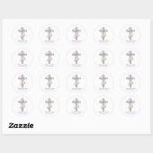 Personalized Lavender Floral Cross Blessed & Loved ラウンドシール (シート)