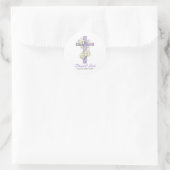 Personalized Lavender Floral Cross Blessed & Loved ラウンドシール (バッグ)