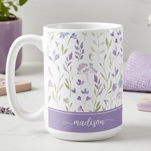 Personalized Lavender Floral Mug コーヒーマグカップ
