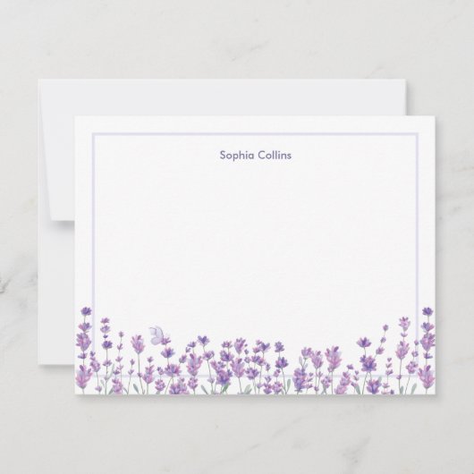 Personalized Lavender Floral Note Card ノートカード (正面)