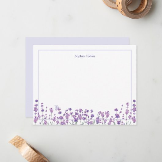 Personalized Lavender Floral Note Card ノートカード (正面/裏面インサイチュ)