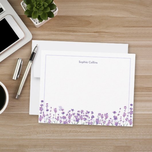 Personalized Lavender Floral Note Card ノートカード