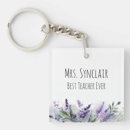 Personalized Lavender Flowers Teacher Appreciation キーホルダー (正面)