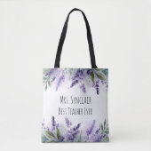 Personalized Lavender Flowers Teacher Appreciation トートバッグ (正面)