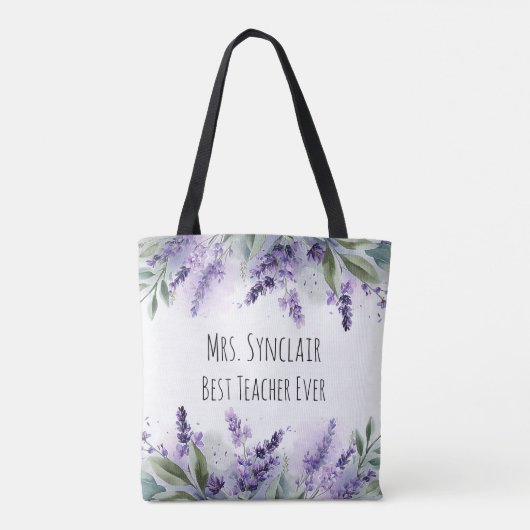 Personalized Lavender Flowers Teacher Appreciation トートバッグ (裏面)