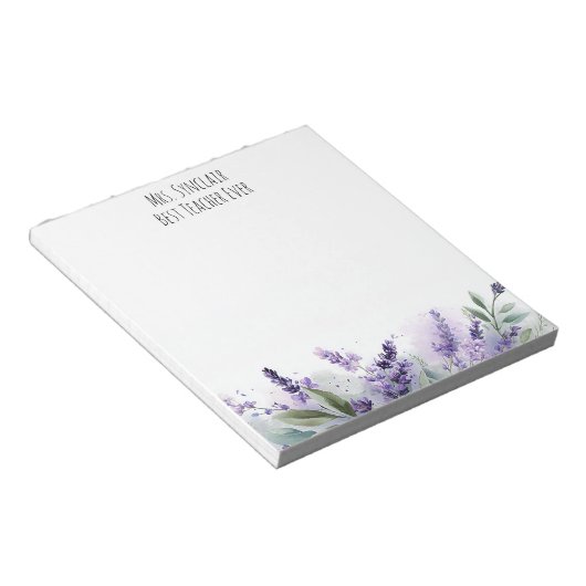 Personalized Lavender Flowers Teacher Appreciation ノートパッド (アングル)