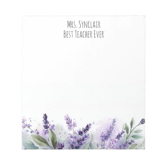 Personalized Lavender Flowers Teacher Appreciation ノートパッド (正面)