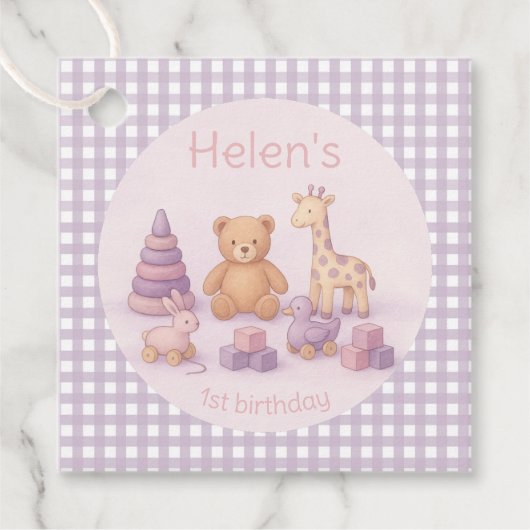 Personalized Lavender Gingham 1st Birthday  フェイバータグ (正面)