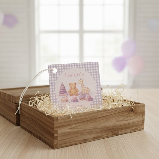 Personalized Lavender Gingham 1st Birthday フェイバータグ