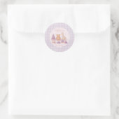 Personalized Lavender Gingham 1st Birthday  ラウンドシール (バッグ)