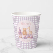 Personalized Lavender Gingham 1st Birthday  紙コップ (正面)