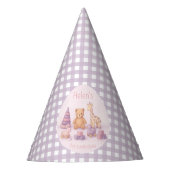 Personalized Lavender Gingham 1st Birthday Paper パーティーハット (正面)