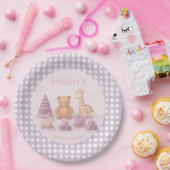 Personalized Lavender Gingham Baby Shower  ペーパープレート (パーティー)