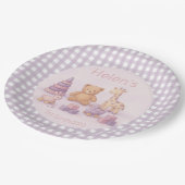 Personalized Lavender Gingham Baby Shower  ペーパープレート (アングル)