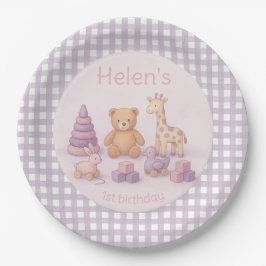 Personalized Lavender Gingham Baby Shower  ペーパープレート