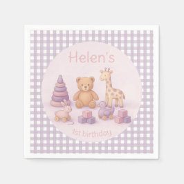 Personalized Lavender Gingham Baby Shower Napkins スタンダードカクテルナプキン