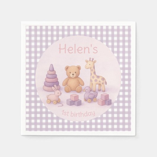 Personalized Lavender Gingham Baby Shower Napkins スタンダードカクテルナプキン (正面)