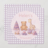 Personalized Lavender Gingham Birthday Invitation 招待状 (正面/裏面)