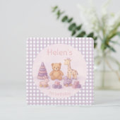 Personalized Lavender Gingham Birthday Invitation 招待状 (スタンド正面)