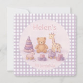 Personalized Lavender Gingham Birthday Invitation 招待状 (正面)