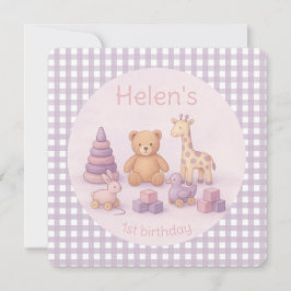Personalized Lavender Gingham Birthday Invitation 招待状
