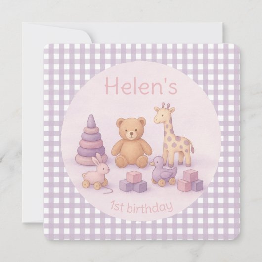 Personalized Lavender Gingham Birthday Invitation 招待状 (正面)
