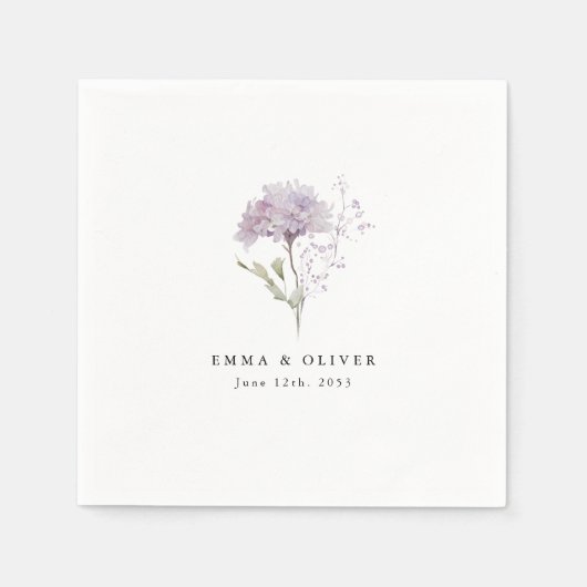 Personalized Lavender hydrangea Watercolor Wedding スタンダードカクテルナプキン (正面)