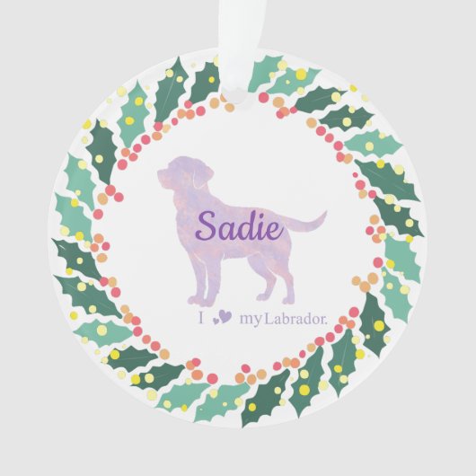 Personalized Lavender Labrador Retriever Christmas オーナメント (正面)