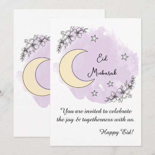 Personalized Lavender Line Art Eid Invitation 招待状 (正面/裏面)