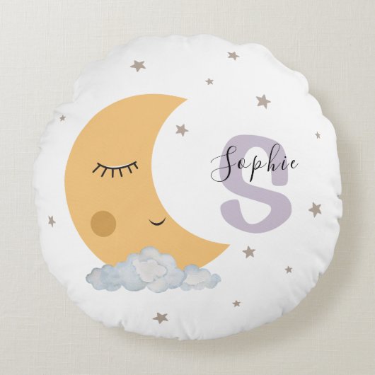 Personalized Lavender Moon Nursery Pillow Custom ラウンドクッション (正面)