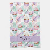 Personalized Lavender Teal Cupcake Pattern キッチンタオル (縦)