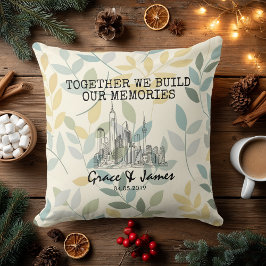 Personalized Leaf Pattern Skyline Couple Pillow クッション