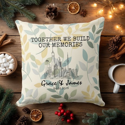 Personalized Leaf Pattern Skyline Couple Pillow クッション