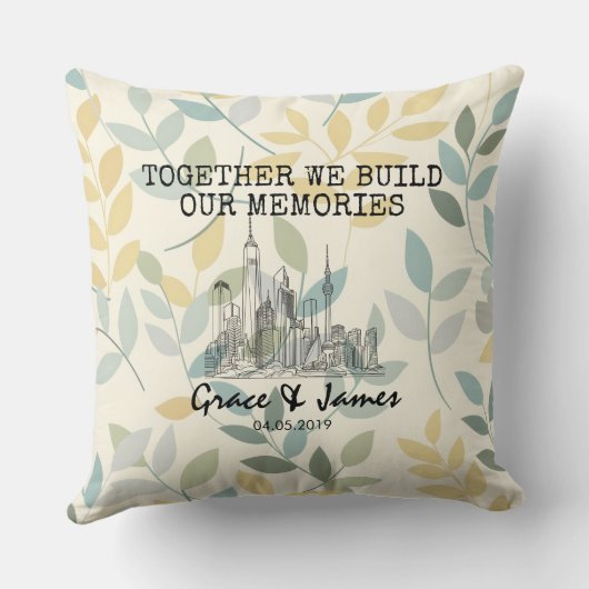 Personalized Leaf Pattern Skyline Couple Pillow クッション (裏面)