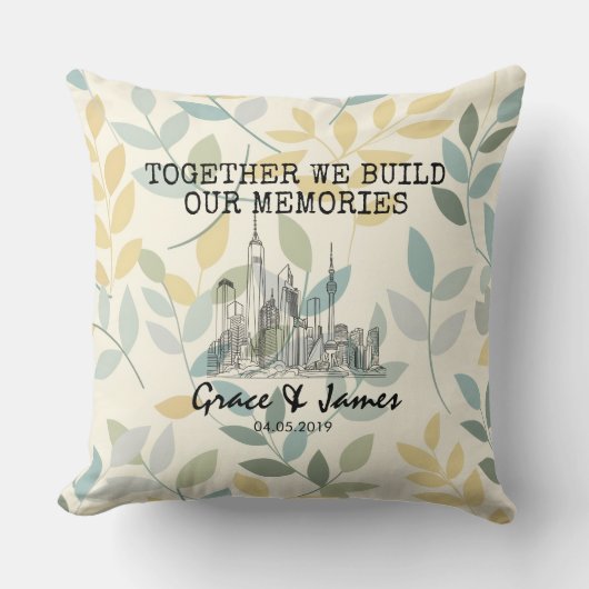Personalized Leaf Pattern Skyline Couple Pillow クッション (正面)