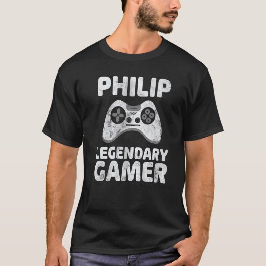 Personalized Legendary Gamer Shirt Philip Name Vid Tシャツ (正面)