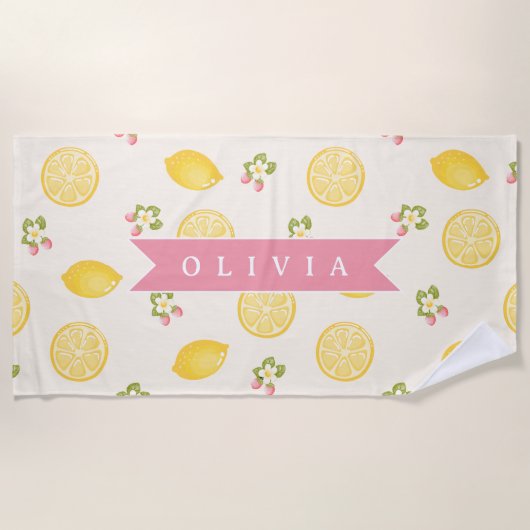 Personalized Lemon Floral Summer Custom Name ビーチタオル (正面)