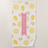 Personalized Lemon Floral Summer Custom Name ビーチタオル (正面)