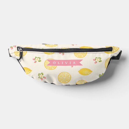 Personalized Lemon Floral Summer Custom Name ファニーパック (レイダウン)