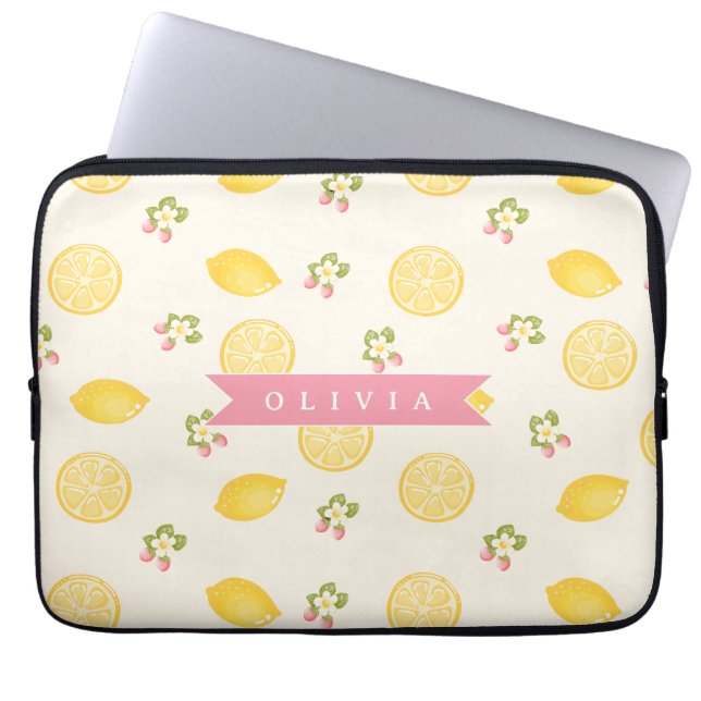 Personalized Lemon Floral Summer Custom Name ラップトップスリーブ (正面)