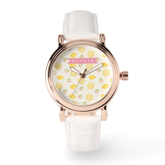 Personalized Lemon Floral Summer Custom Name 腕時計 (正面)